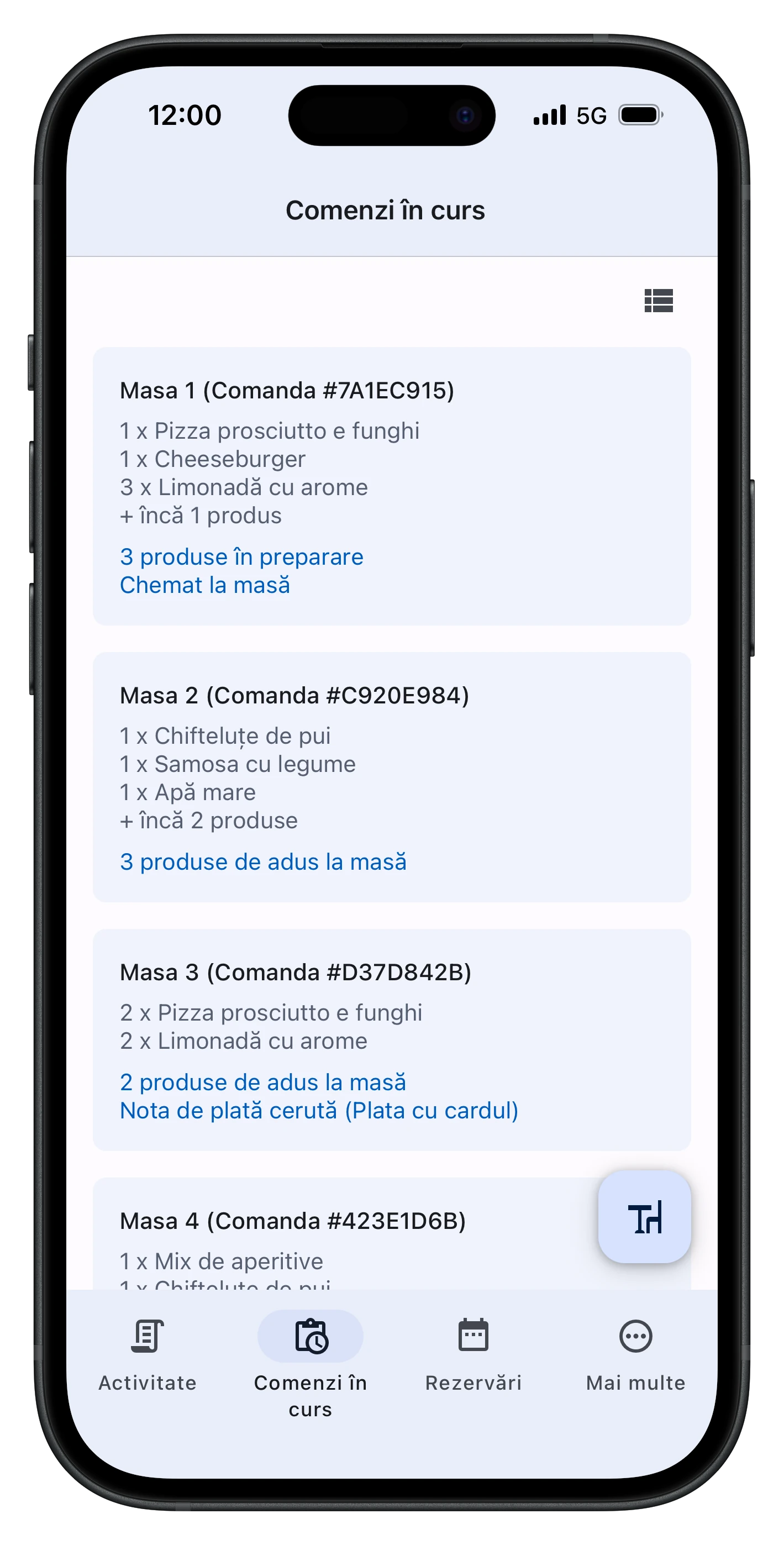 Previzualizare aplicație MyTable pentru staff