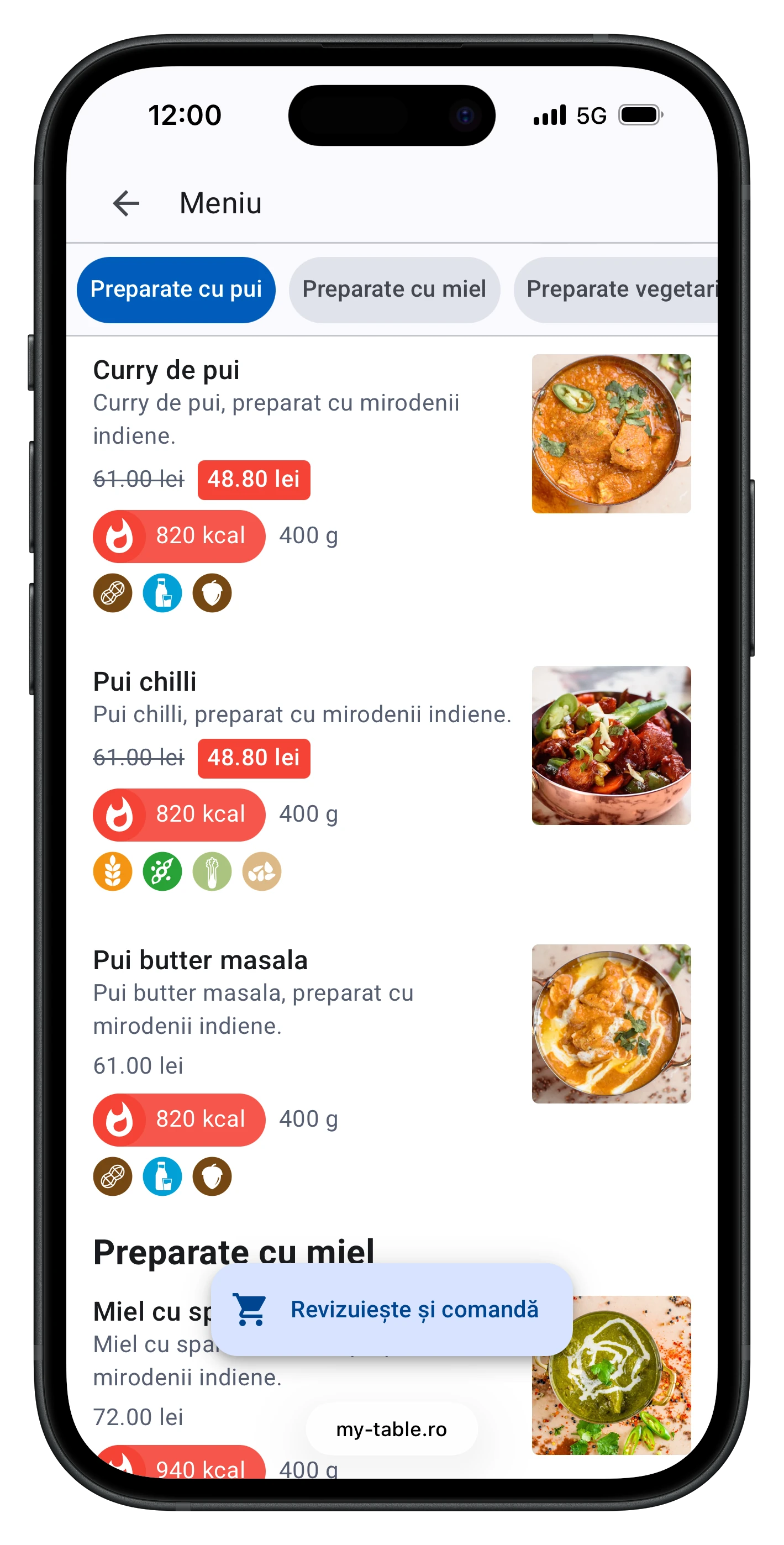 Meniu client MyTable
